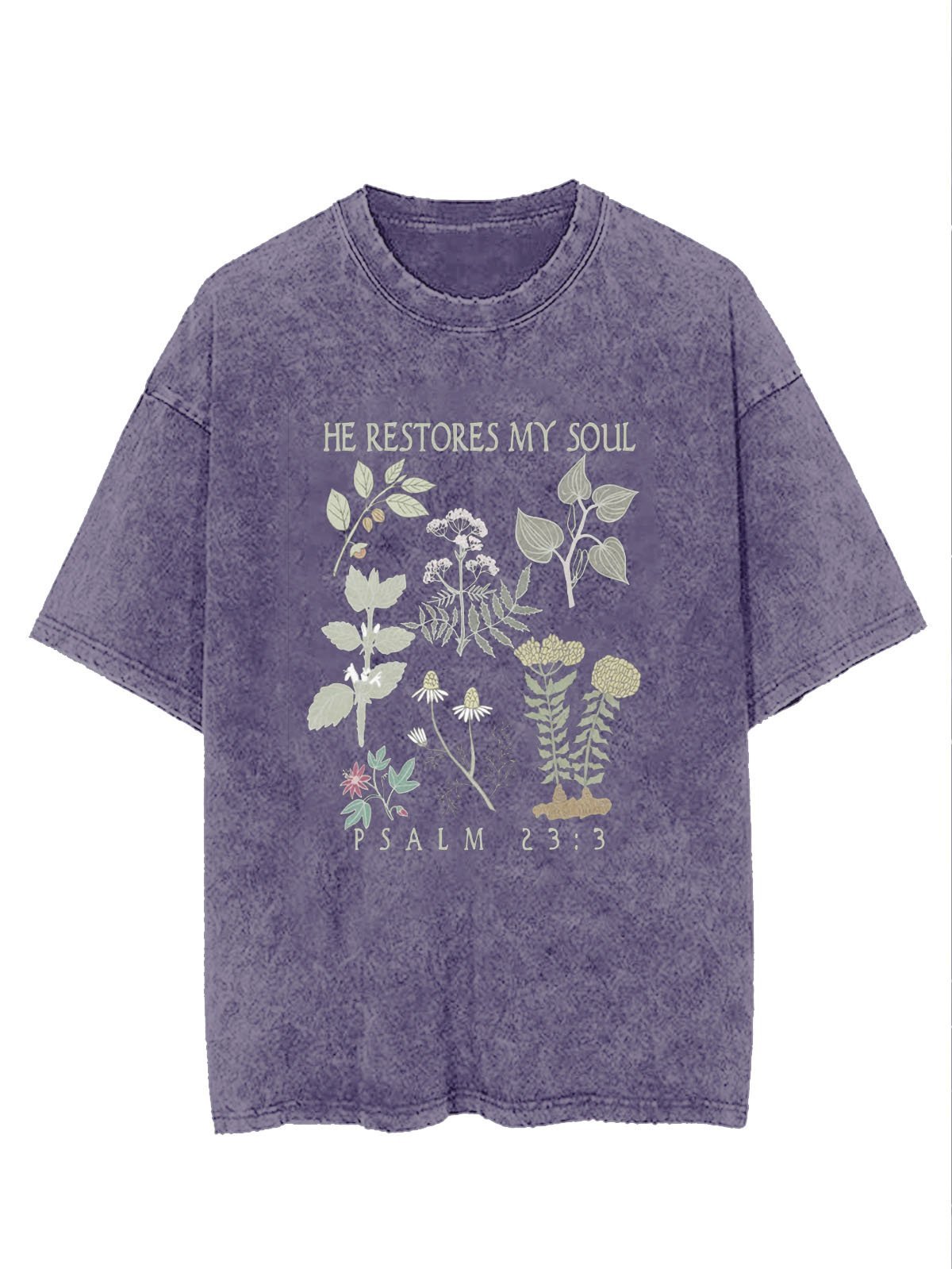 Flower text letter printed casual wash T-shirt