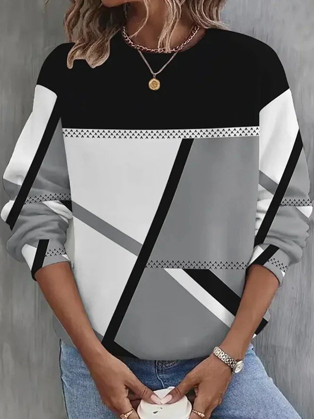 Geometric Casual Crew Neck Sweatshirt