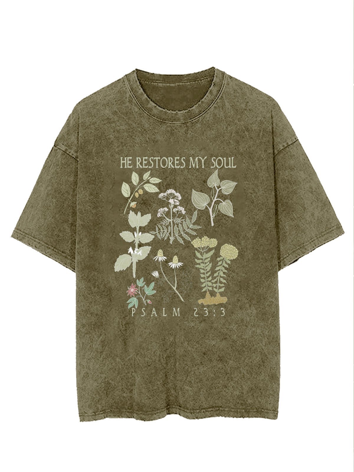 Flower text letter printed casual wash T-shirt