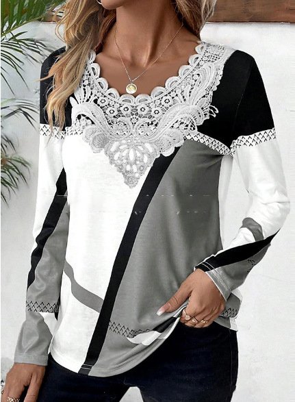 Casual Geometric Lace Loose Blouse