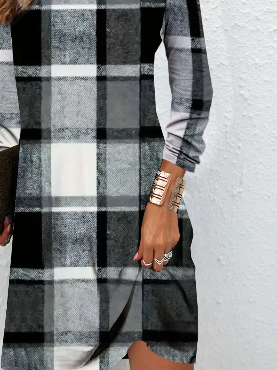 Plaid printed round neck casual dress