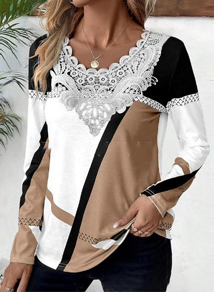 Casual Geometric Lace Loose Blouse