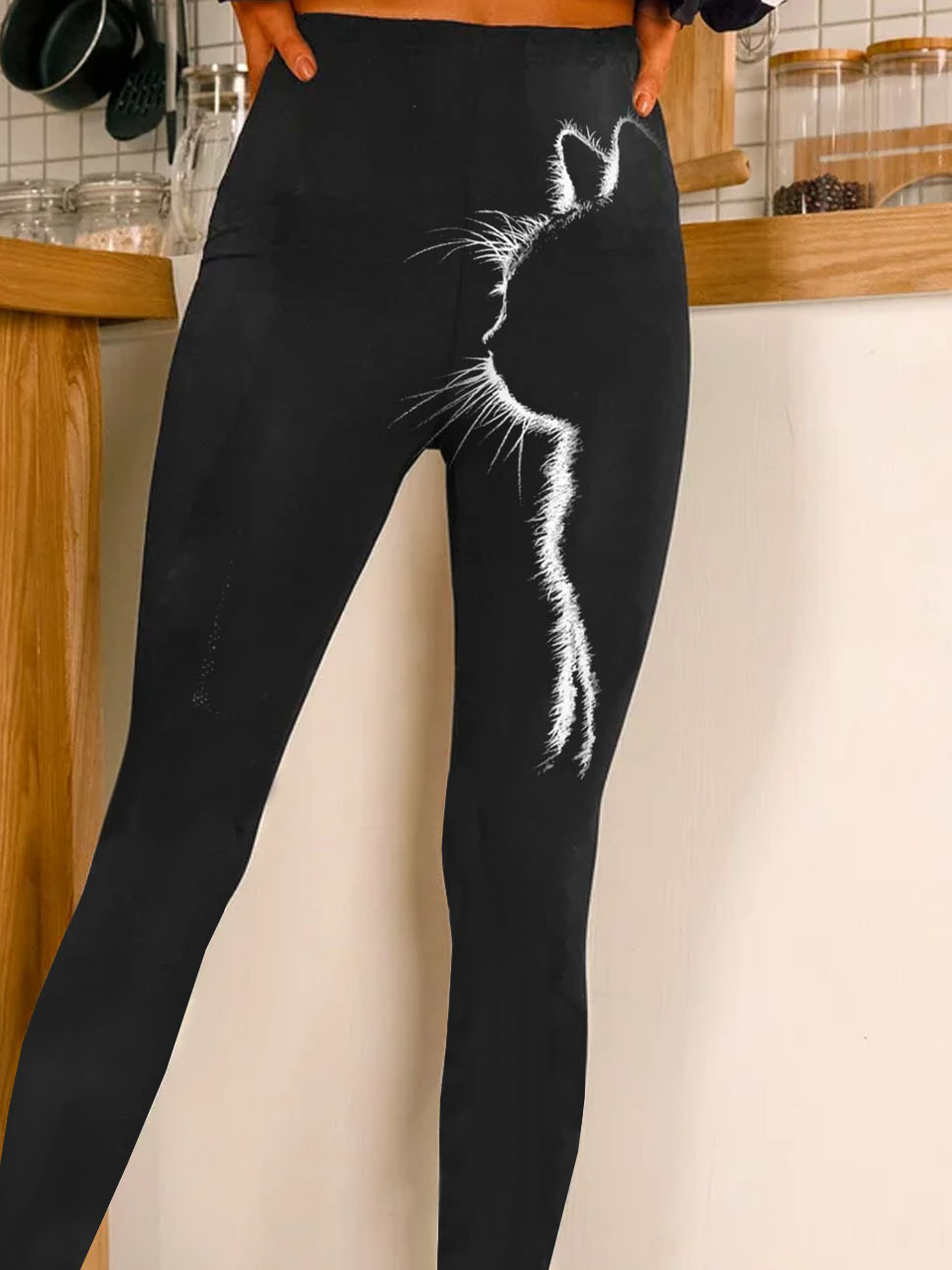 Cat print casual women's tight leggings