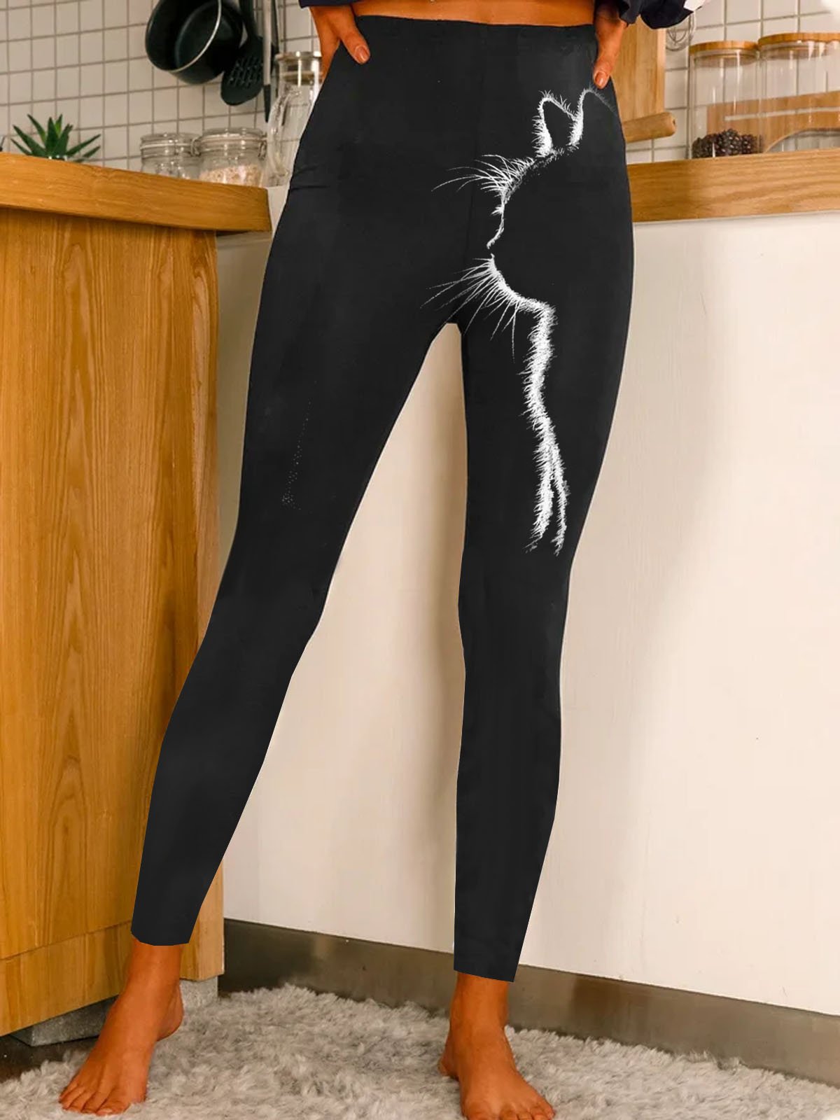 Cat print casual women's tight leggings