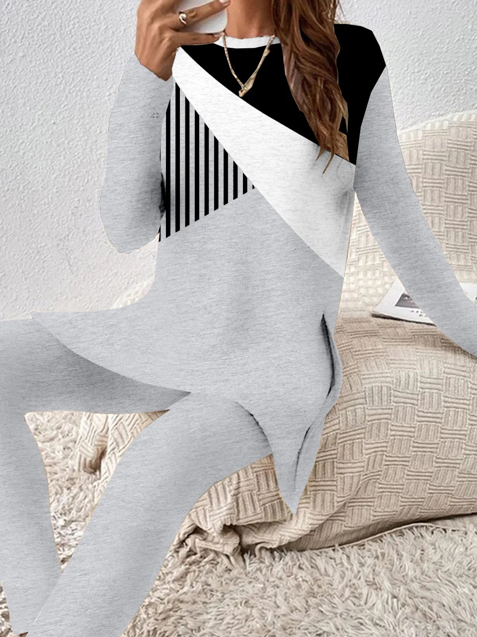 Crew Neck Casual Jersey Two-Piece Set