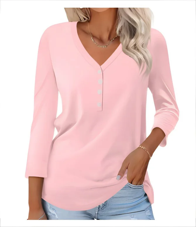 Women's Long Sleeve T-shirt Spring/Fall Gray Plain V Neck Daily Going Out Casual Top