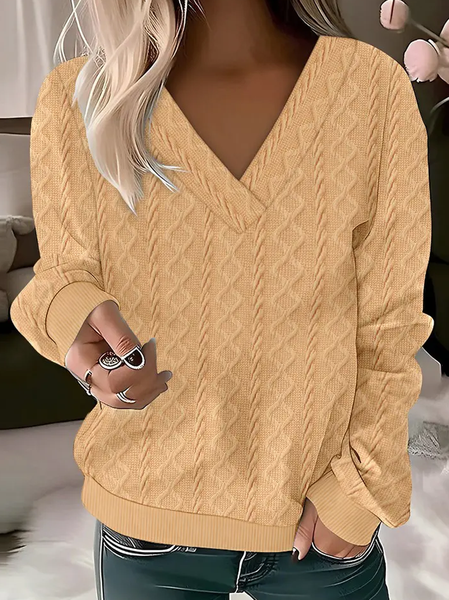 Casual V Neck Plain Sweatshirt