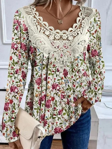 Lace Casual Floral Loose Blouse