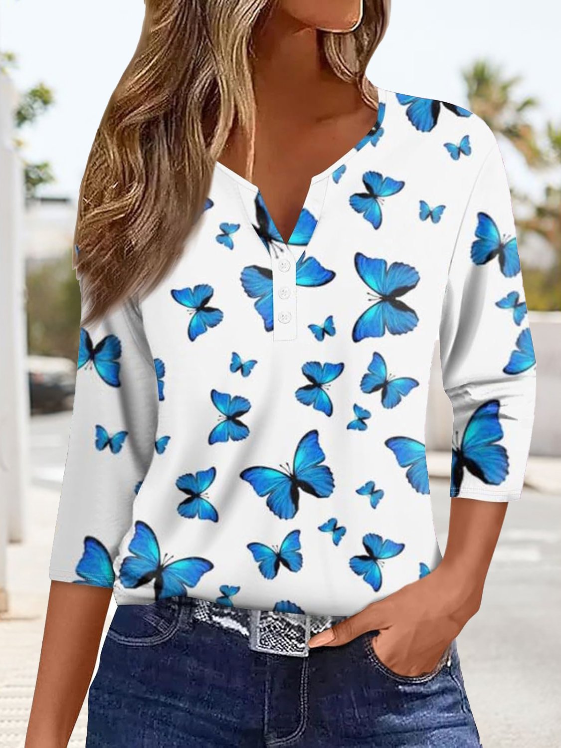 Women's Butterfly Knitted Notched Daily Going Out Casual Top