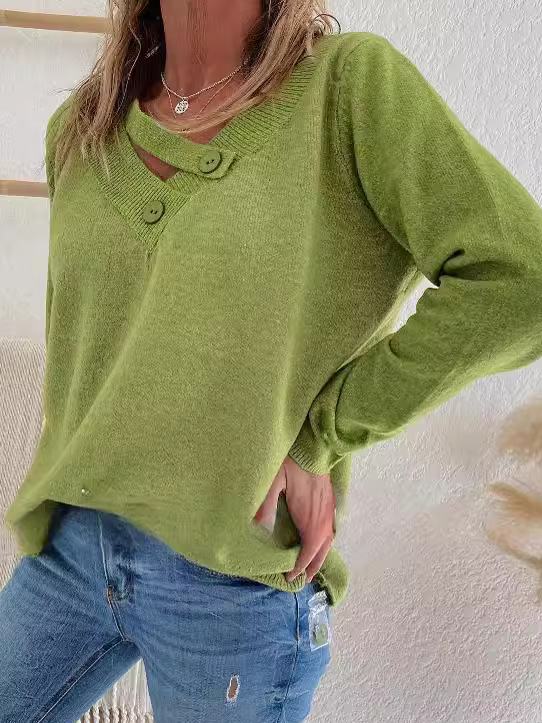 Plain Casual Yarn/Wool Yarn Loose Sweater