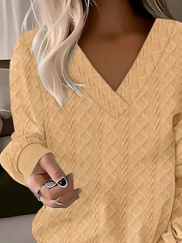 Casual V Neck Plain Sweatshirt