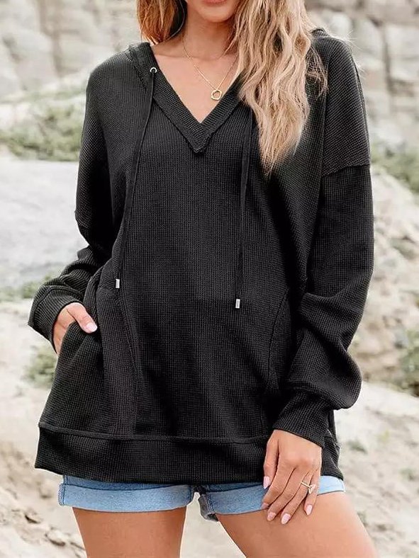 Plain Casual Knitted Loose Hoodie