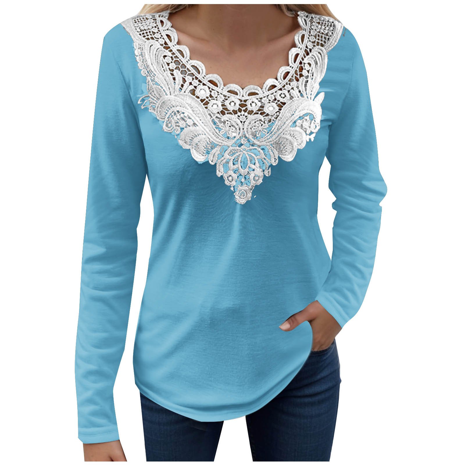 Lace Jersey Casual Blouse