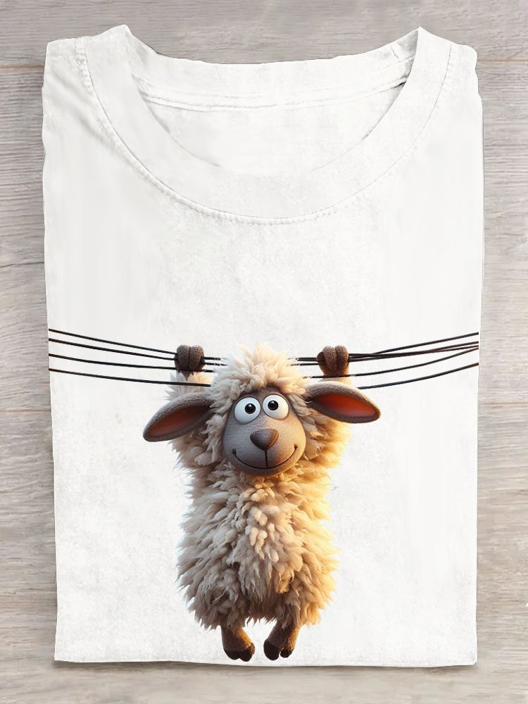 Funny sheep print round neck casual short sleeved women's T-shirt