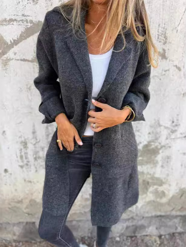 Lapel Collar Loose Plain Elegant Coat