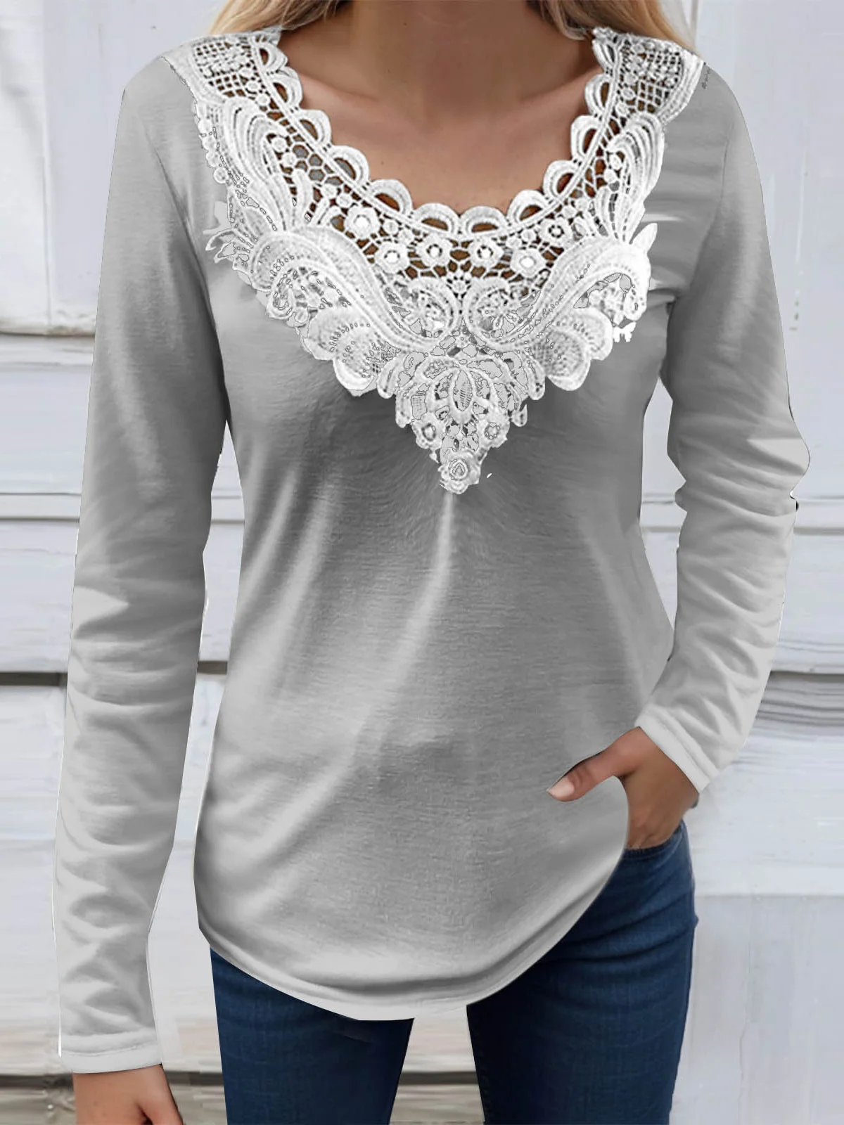 Lace Jersey Casual Blouse