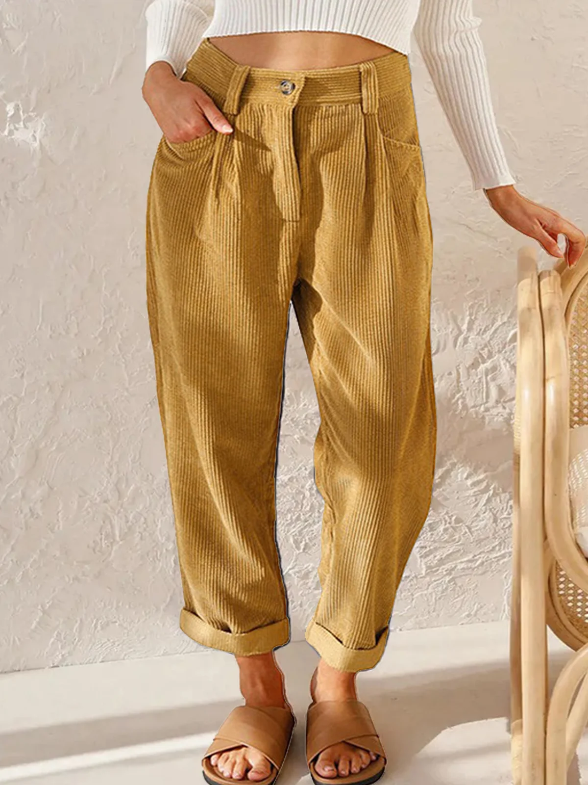 Loose Casual Pocket Stitching Corduroy Pants