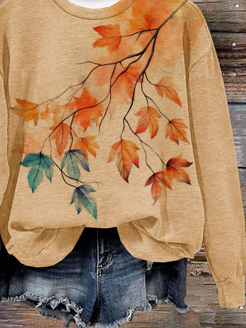 Crew Neck Maple Leaf Loose Casual Sweatshirt