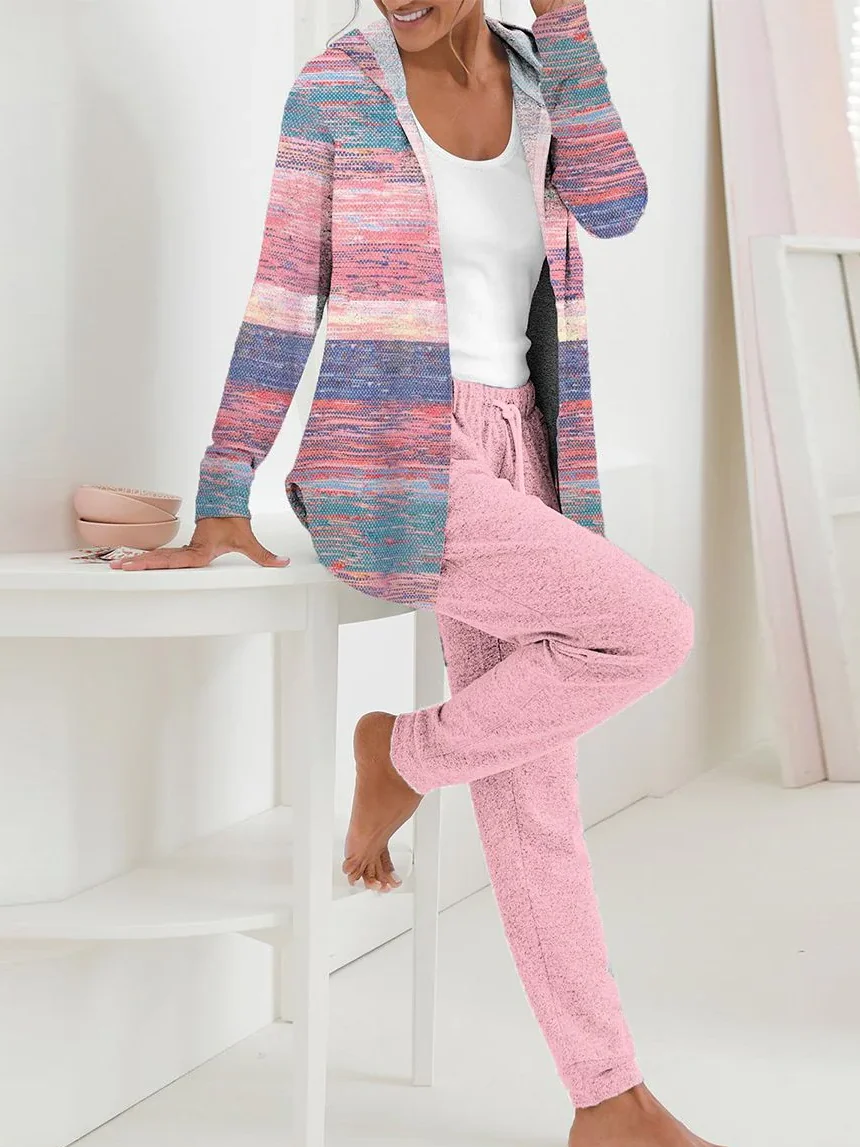 Hoodie Casual Loose Color Block Two-Piece Set