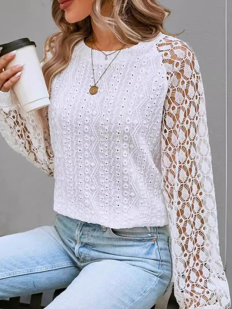 Lace Jersey Casual Loose Blouse