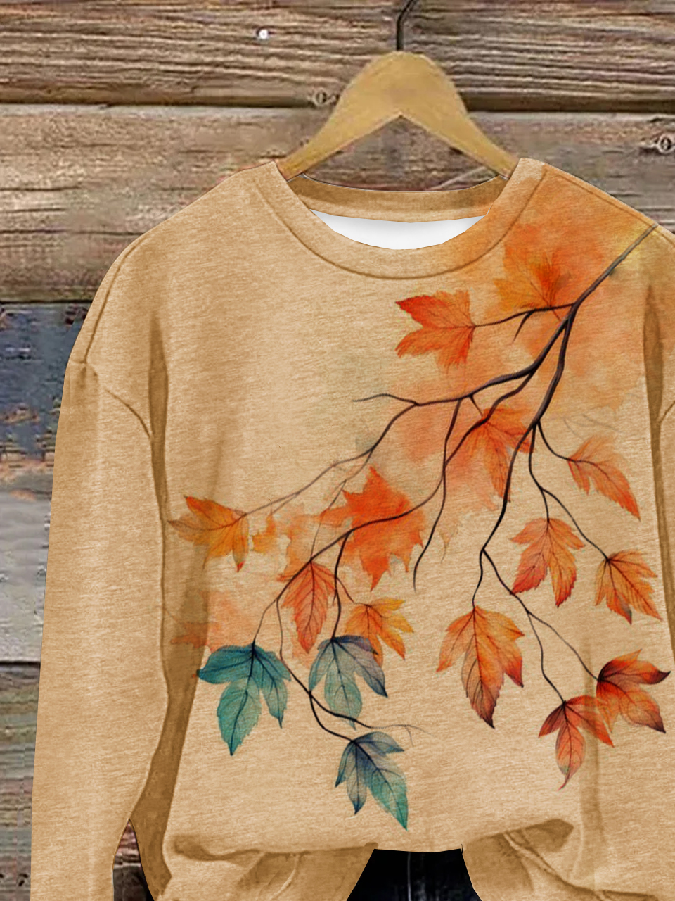 Crew Neck Maple Leaf Loose Casual Sweatshirt