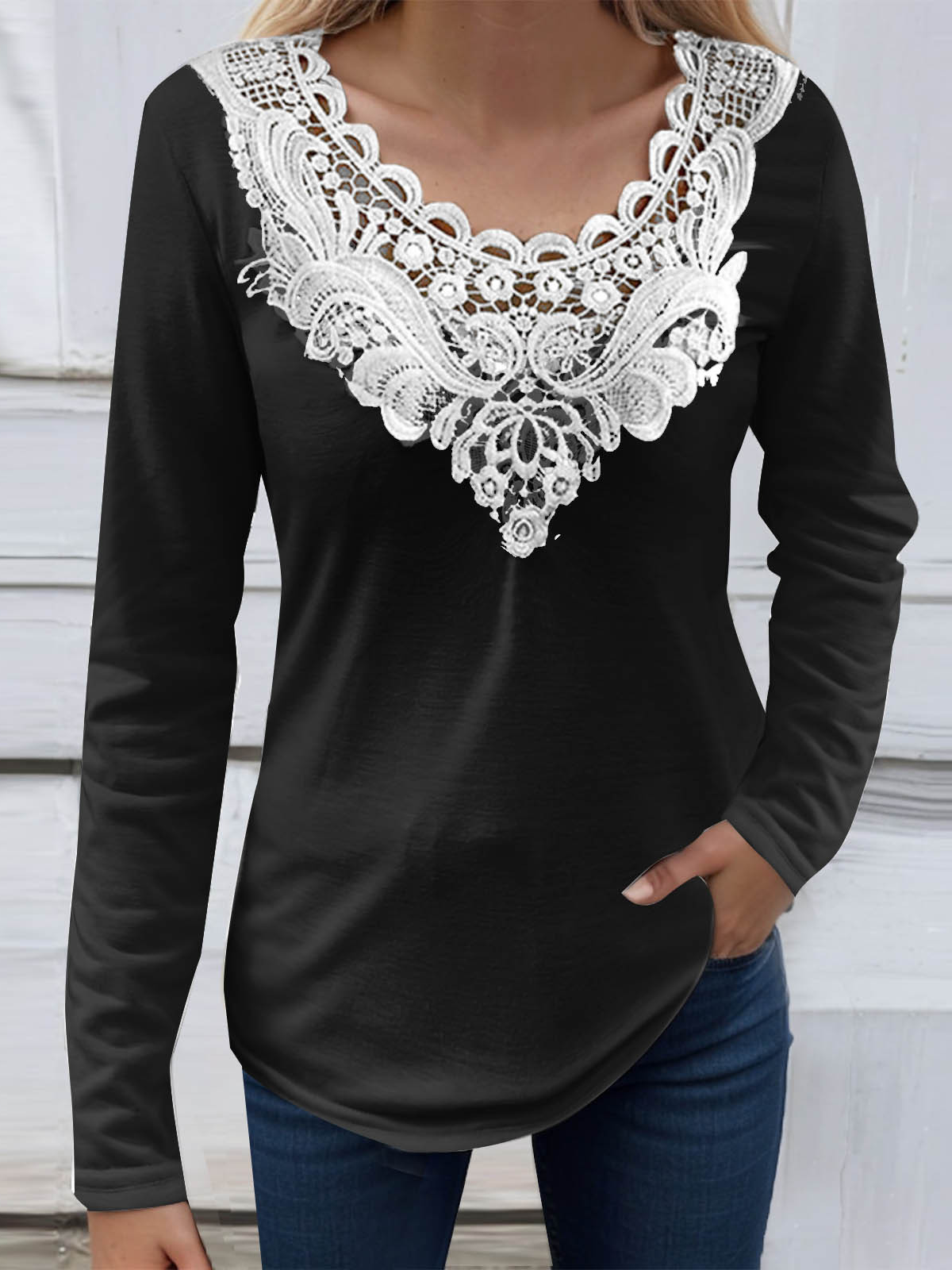 Lace Jersey Casual Blouse