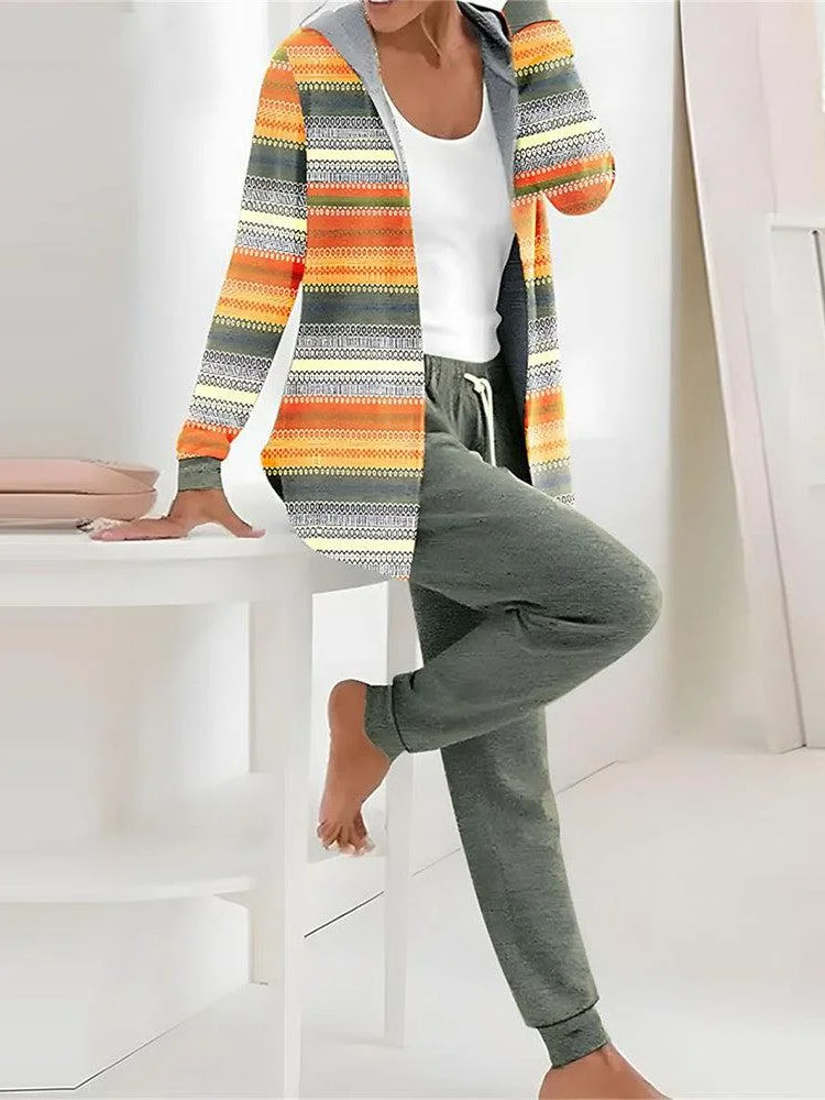 Loose Casual Hoodie Color Block Two-Piece Set