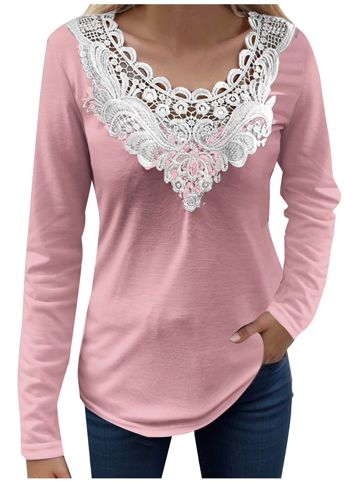 Lace Jersey Casual Blouse