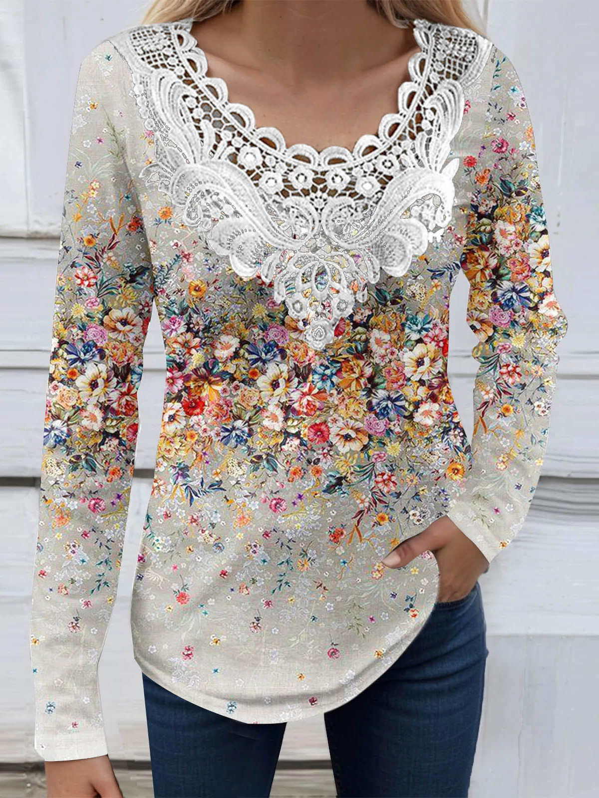 Lace Jersey Casual Blouse