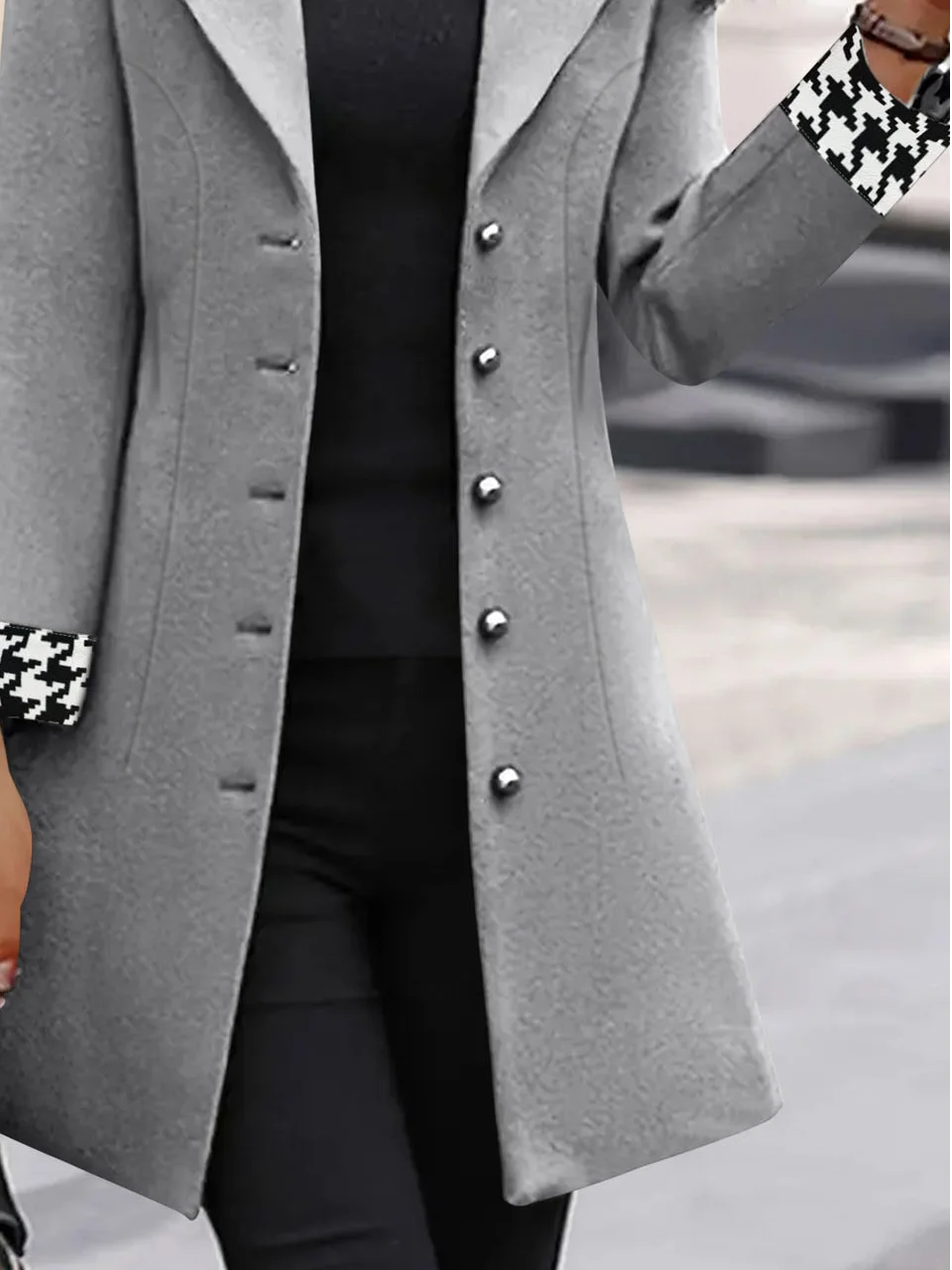 Casual Loose Buckle Houndstooth Blazer