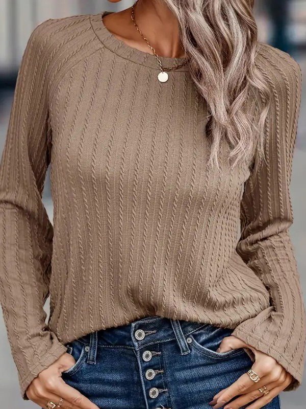 Women's Long Sleeve Plain Knitted Crew Neck Casual Top