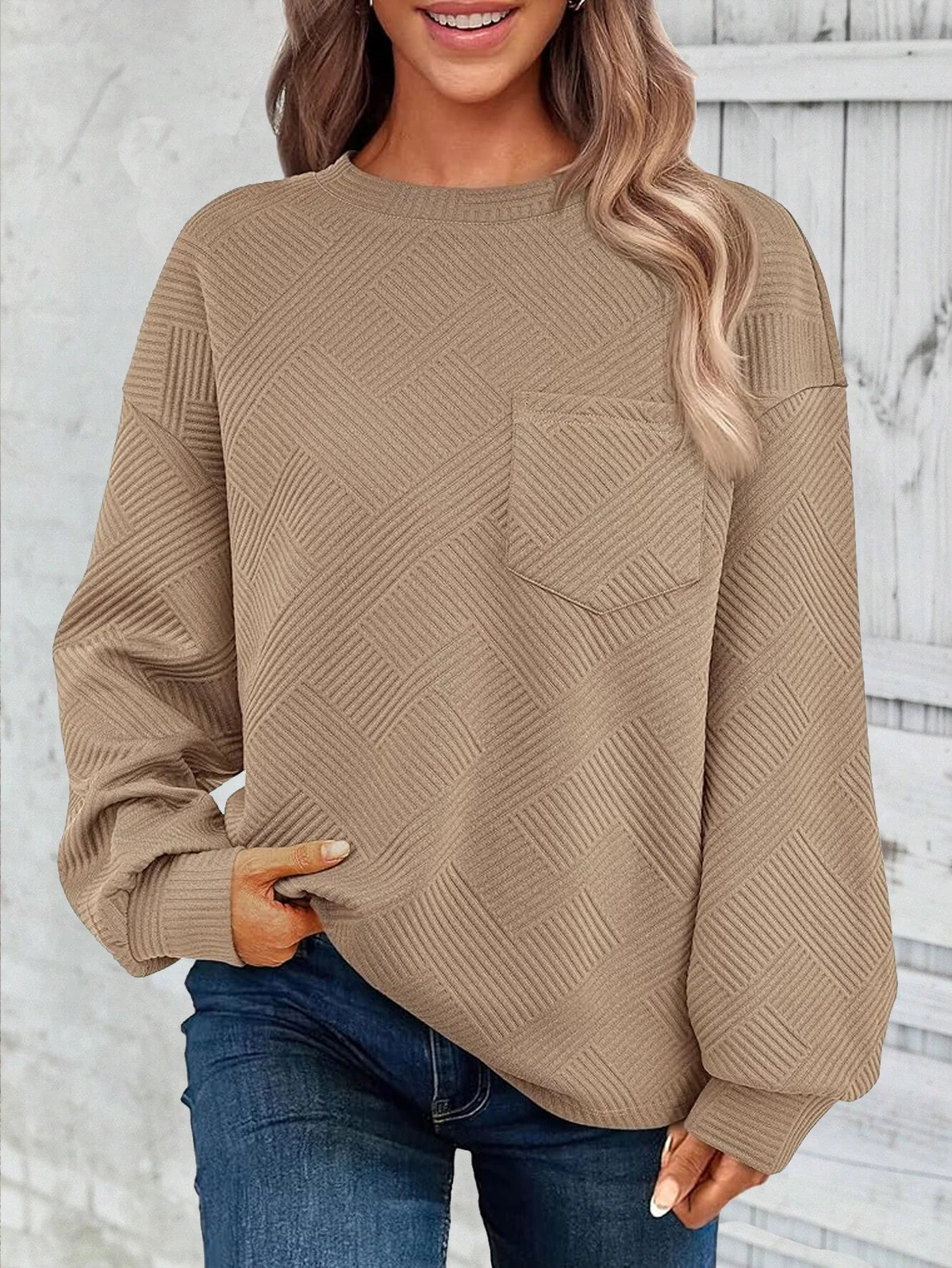 Casual Jacquard Plain Sweatshirt