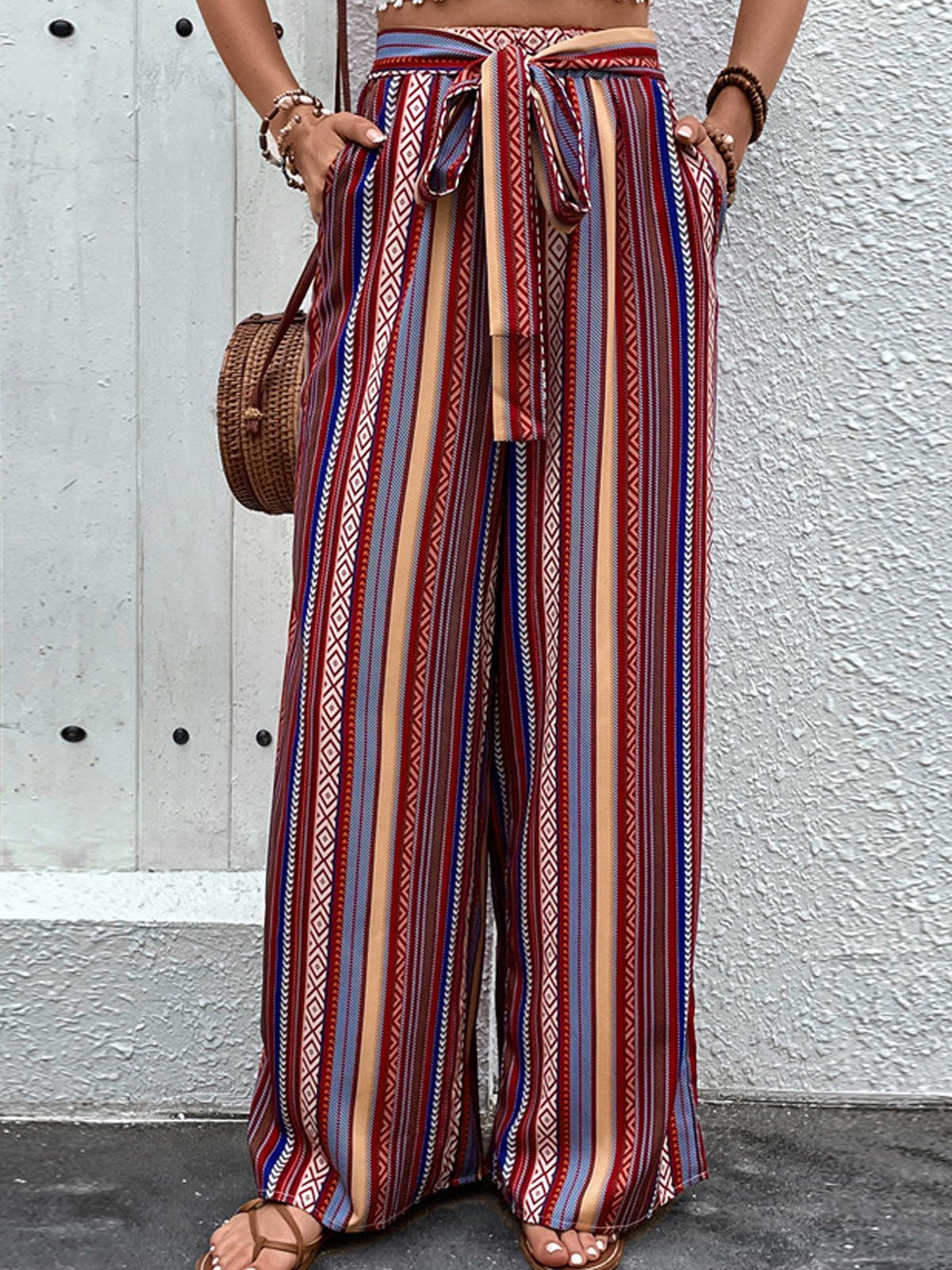 Loose Striped Casual Pocket Stitching Pants