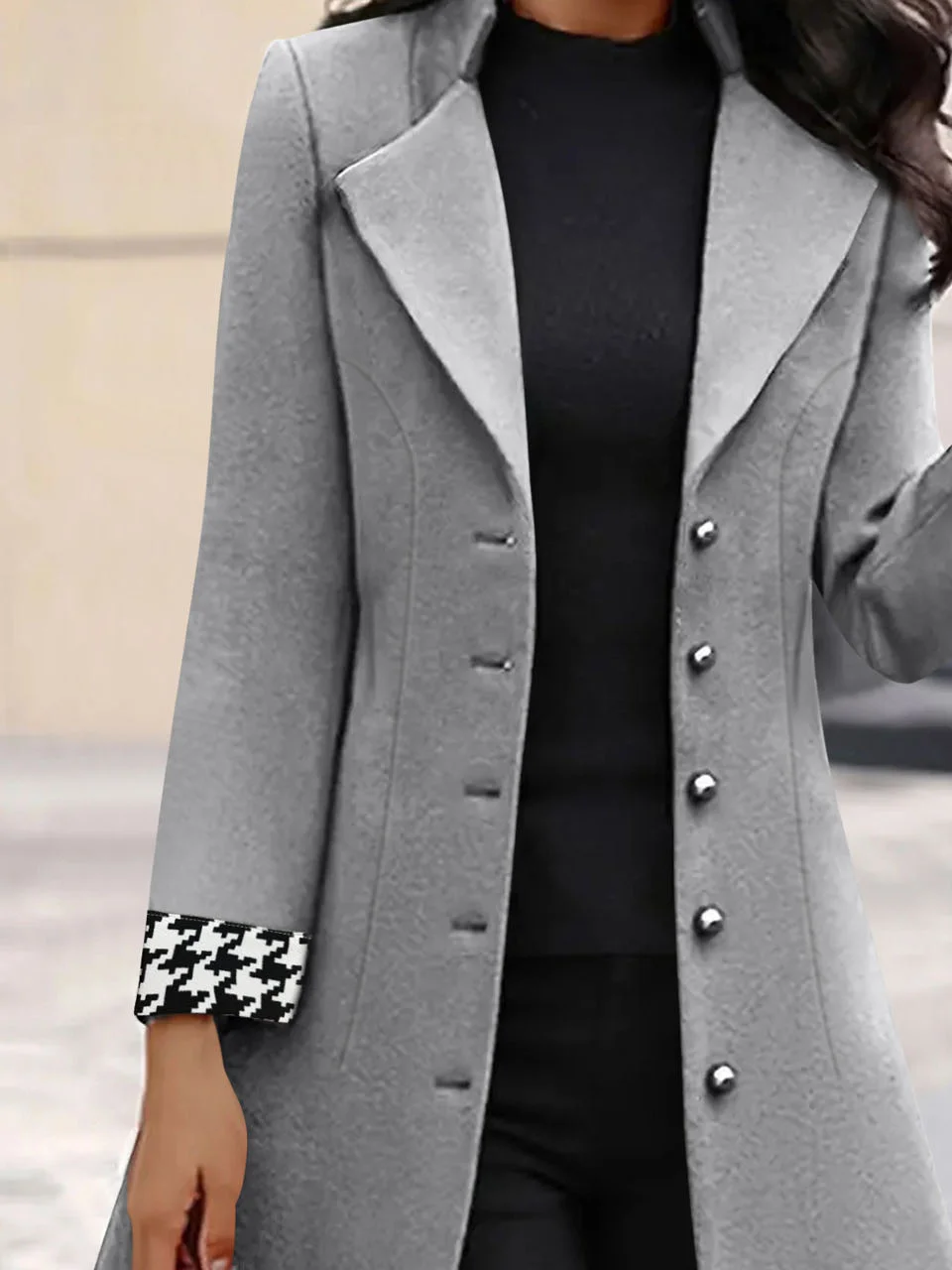 Casual Loose Buckle Houndstooth Blazer