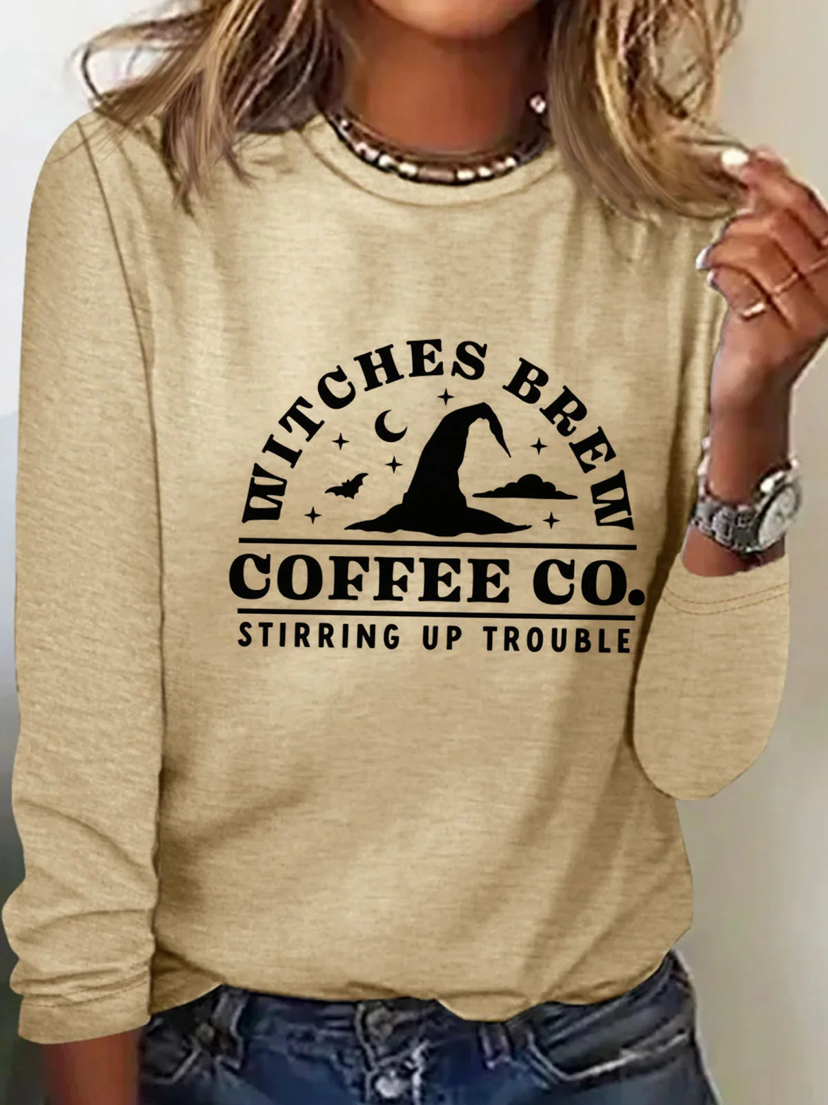 Halloween text letter round neck casual women's long sleeved T-shirt