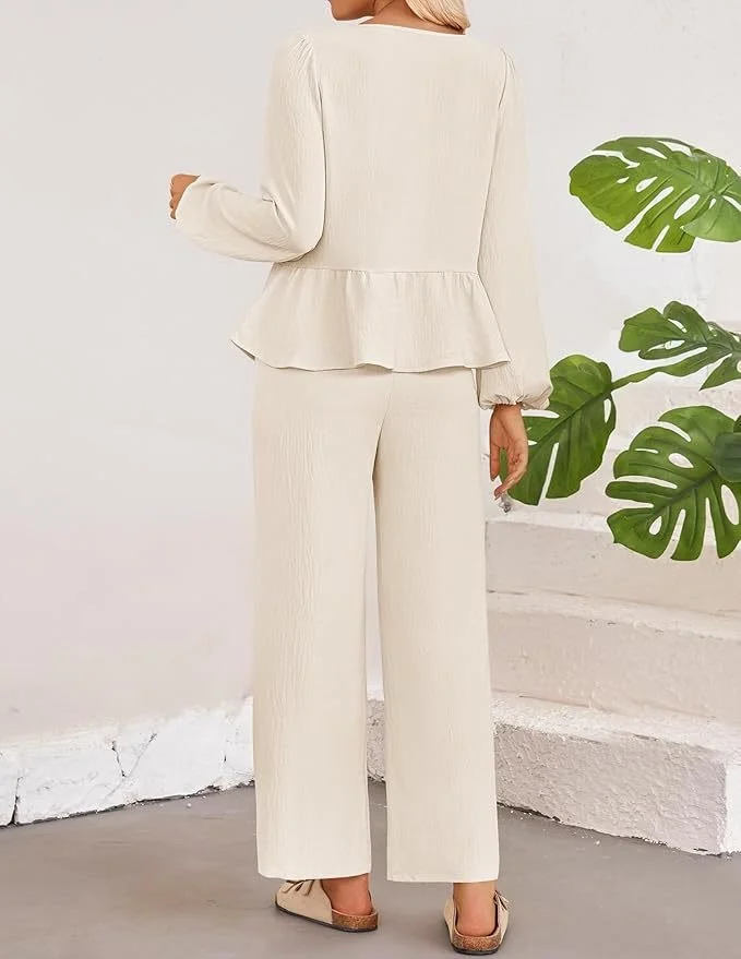 Women's Bow Plain Daily Going Out Two-Piece Set Apricot Casual Spring/Fall Top With Pants Matching Set