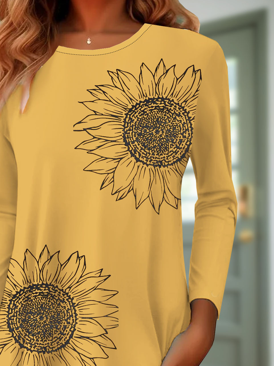 Floral printed round neck casual women's T-shirt