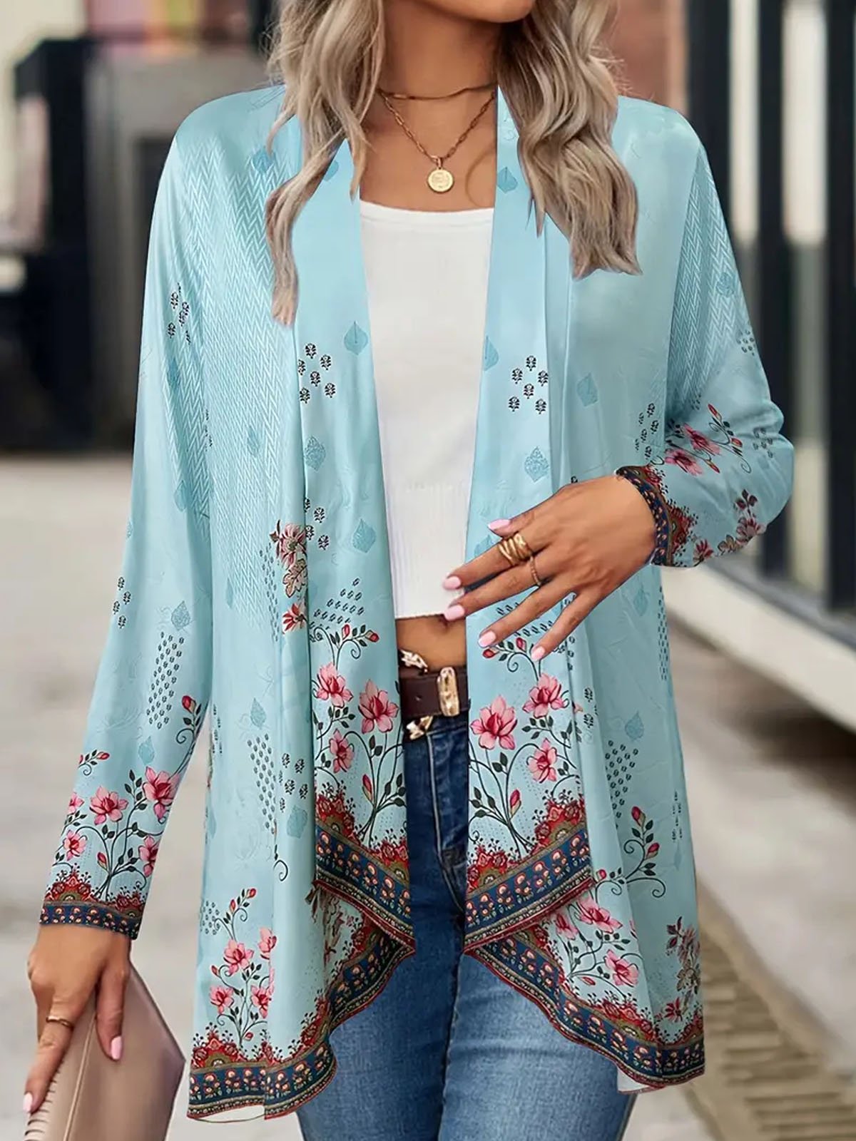 Floral printed casual women's cardigan