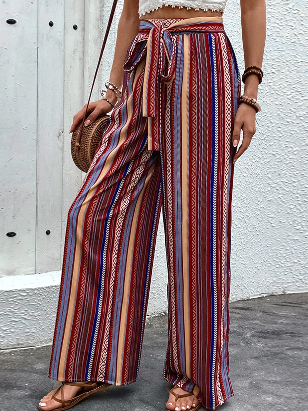 Loose Striped Casual Pocket Stitching Pants