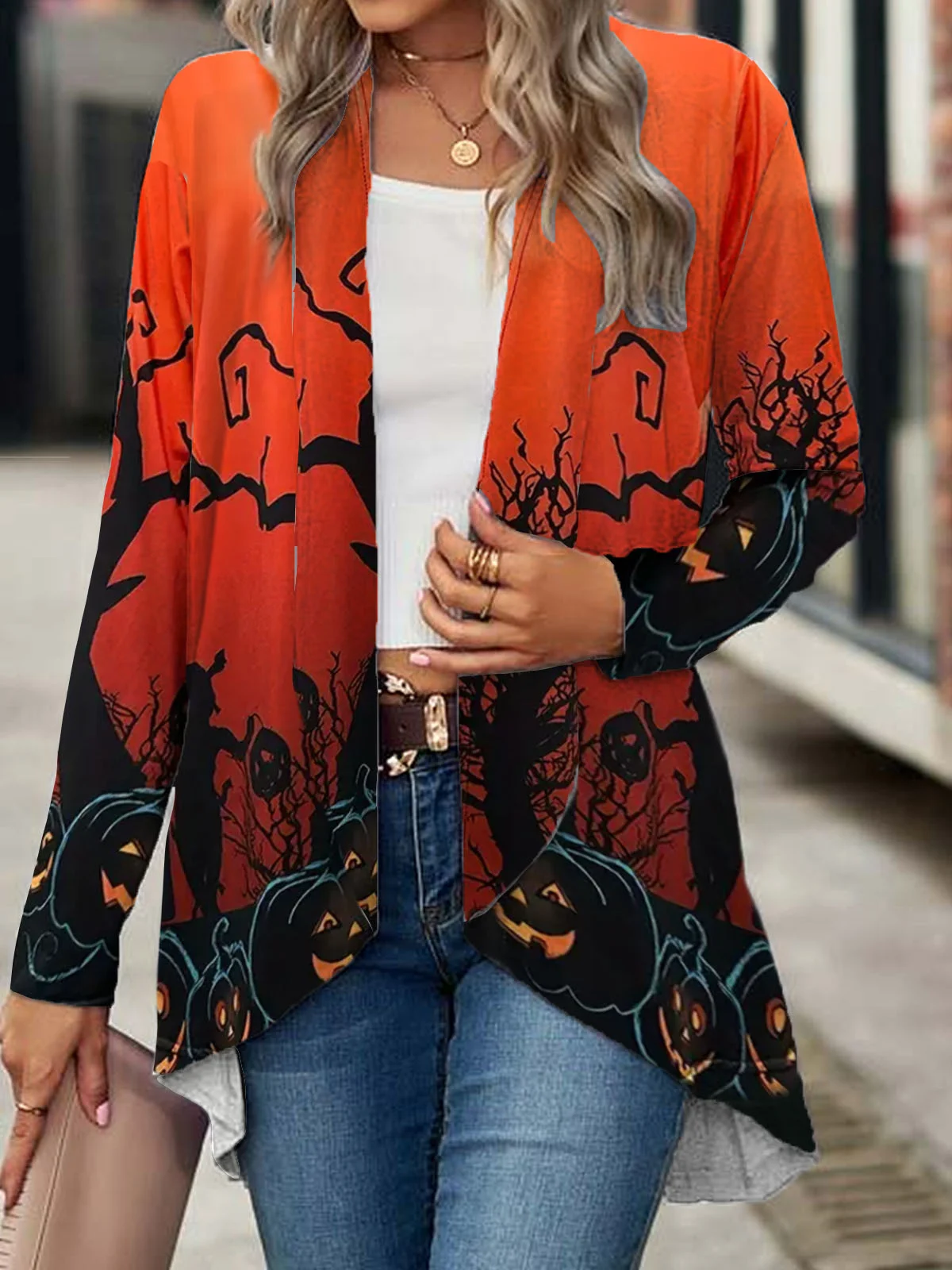 Halloween Pumpkin Casual Women's cardigan