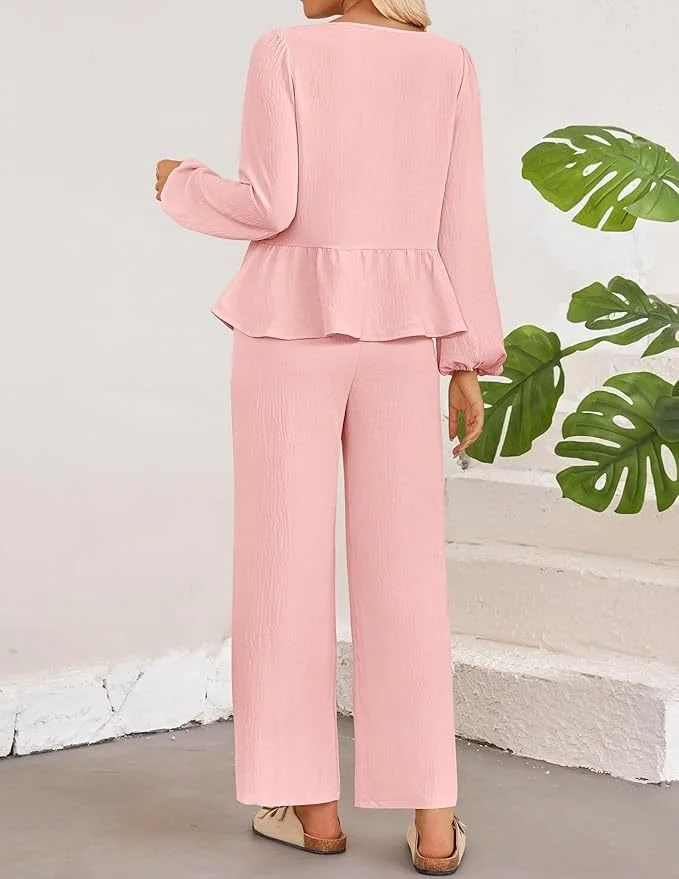 Women's Bow Plain Daily Going Out Two-Piece Set Apricot Casual Spring/Fall Top With Pants Matching Set