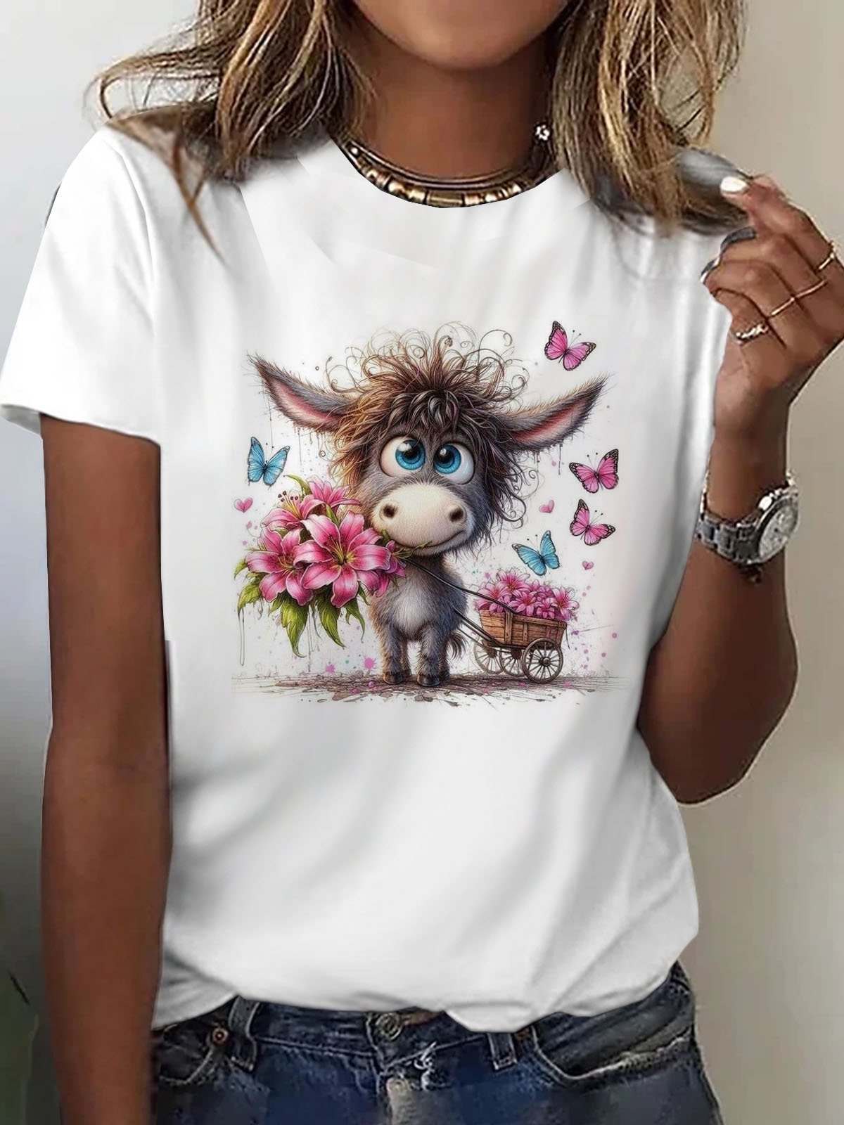 Funny horse print round neck T-shirt