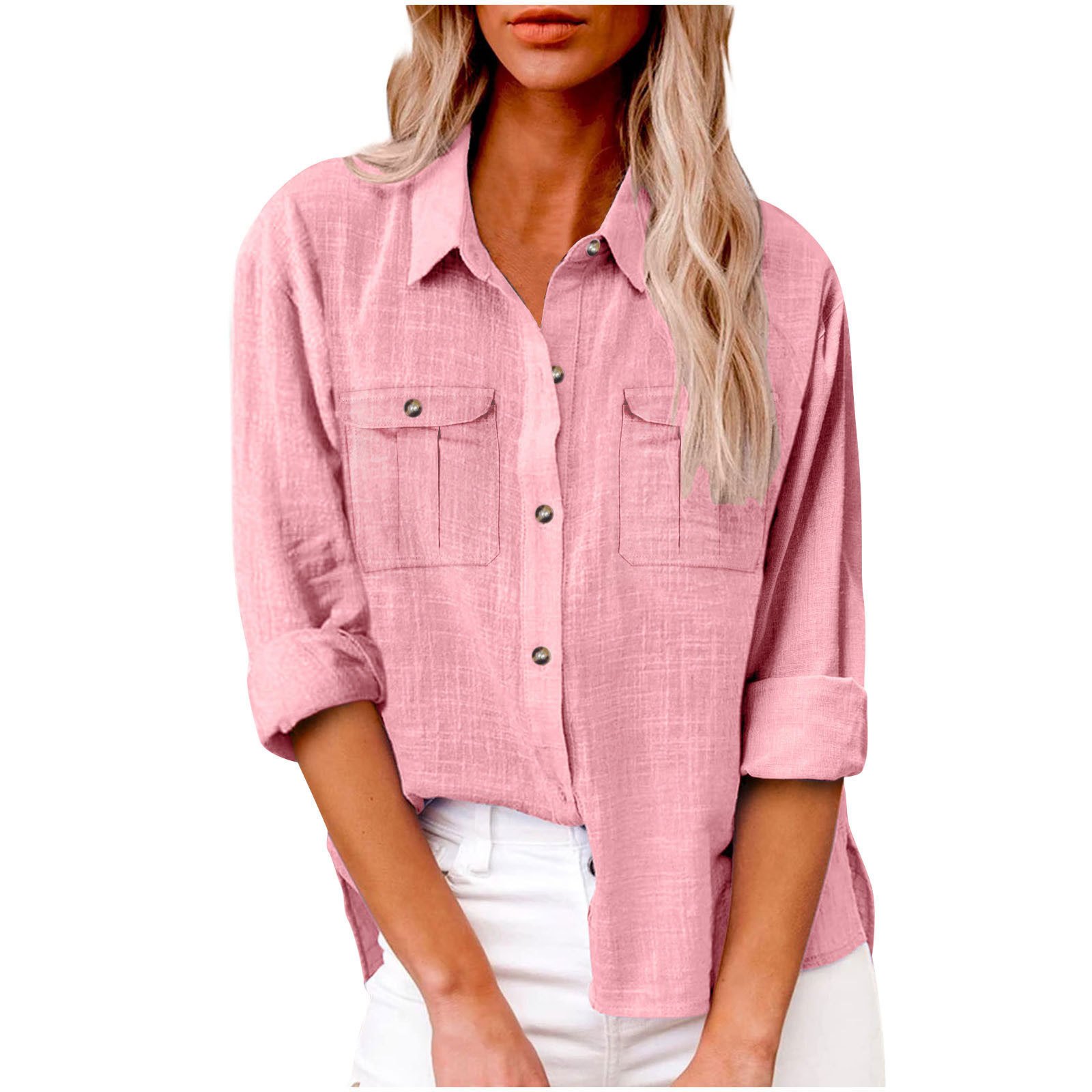 Women's Long Sleeve Blouse Spring/Fall Gray Plain Buckle Shirt Collar Daily Going Out Casual Top