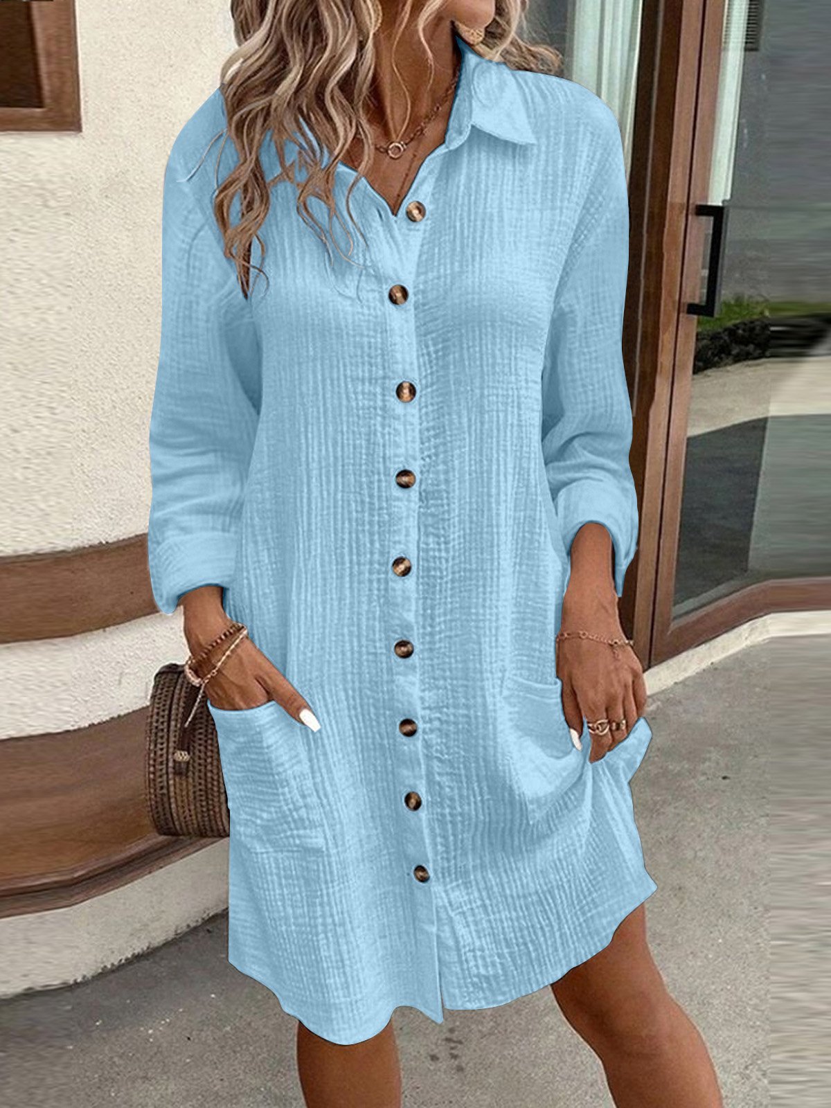 Cotton Casual Pocket Stitching Dress