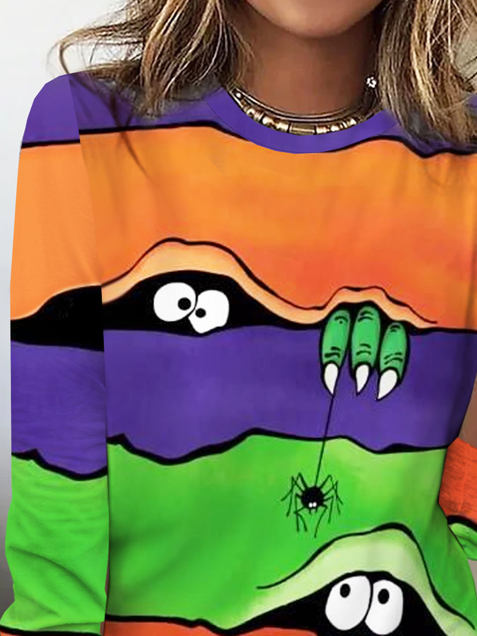 Halloween Spider Printed Casual Round Neck Women's T-shirt