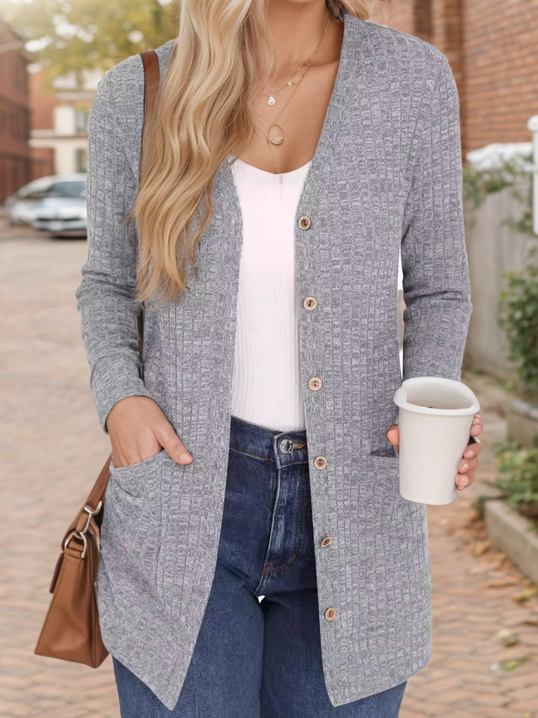 Spring/Fall Casual Long Sleeve Plain Cardigan