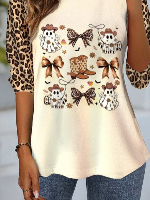 Women's Long Sleeve T-shirt Spring/Fall Apricot Leopard Jersey Crew Neck Daily Going Out Casual Top