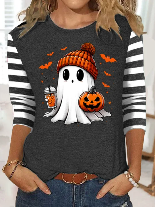 Casual Crew Neck Halloween T-Shirt