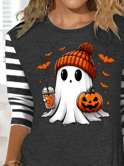 Casual Crew Neck Halloween T-Shirt