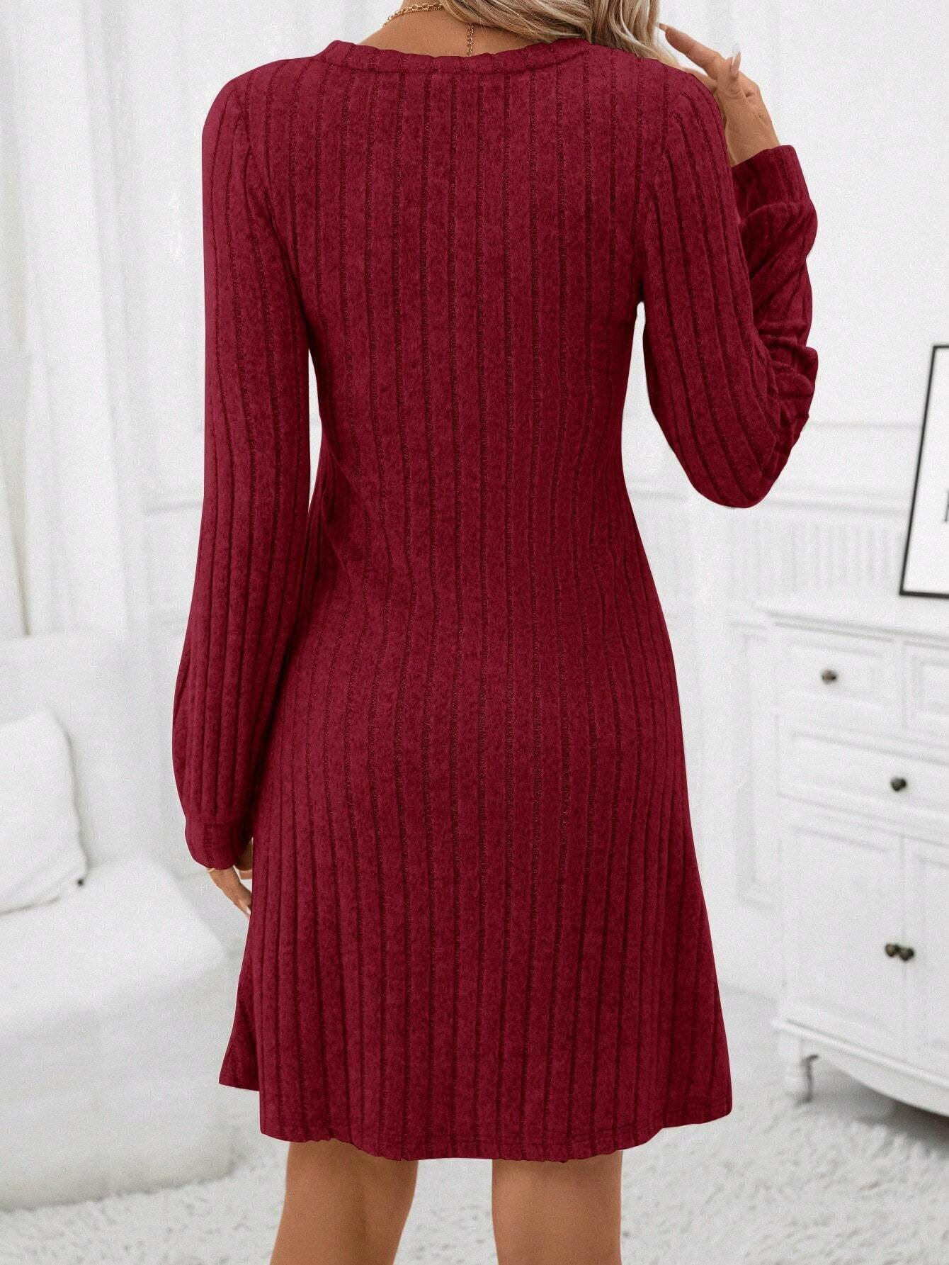 Loose V Neck Knitted Casual Dress